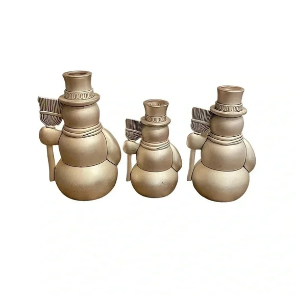 Godinger Holiday Collection Silver Plated Christmas Snowman Candle Holders Set - Picture 3 of 14